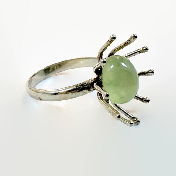 Vintage Jade Ring Sterling Silver: Handcrafted Modern Minimalist Bohemian - Picture 2 of 5